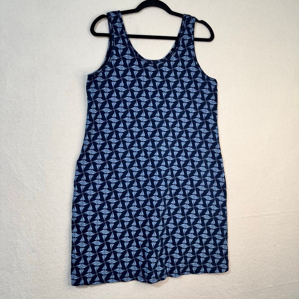 Fresh Produce Navy Blue Light Blue Sailboat Maritime Mosaic Tank Dress Medium